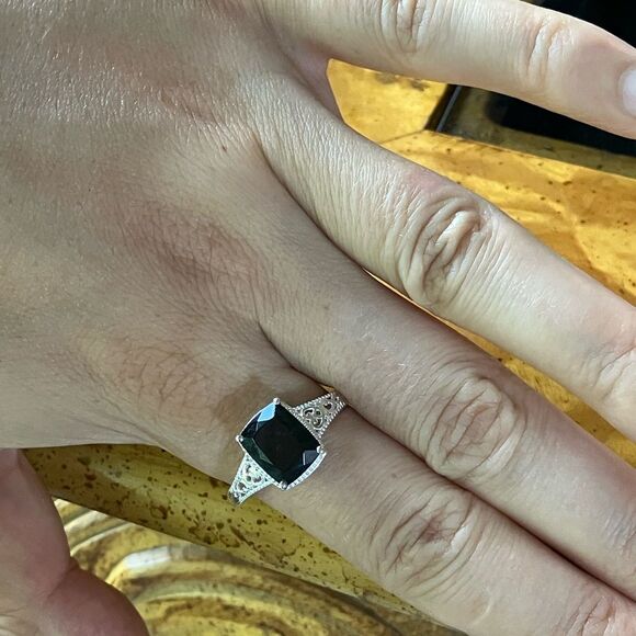 Natural Black Tourmaline Sterling Silver Heart Ring Size 11 - Picture 4 of 9